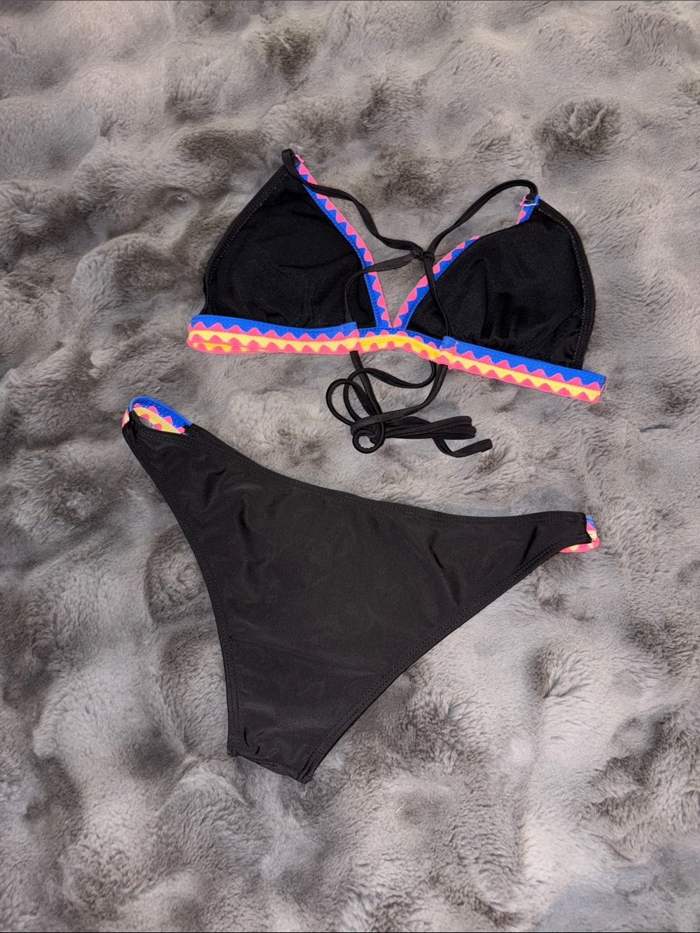 Black Bikini with Pink & Blue Zigzag Trim - Picture 2 of 2